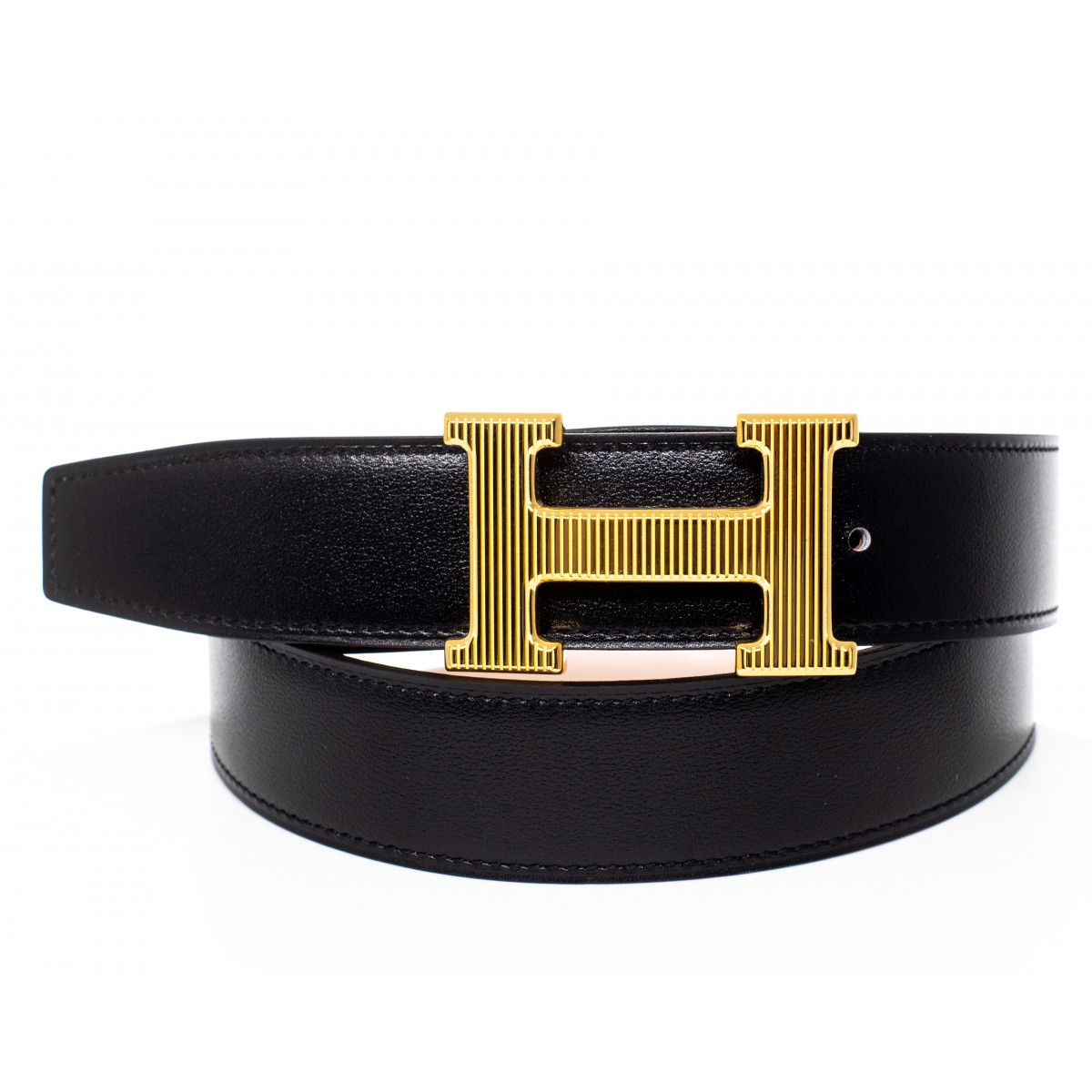 HERMES Striee belt buckle & Reversible belt black