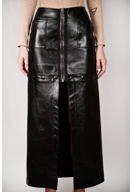 Deconstructed leather skirt