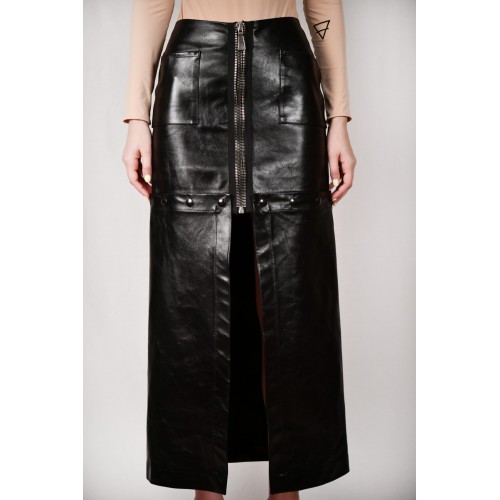 Deconstructed leather skirt